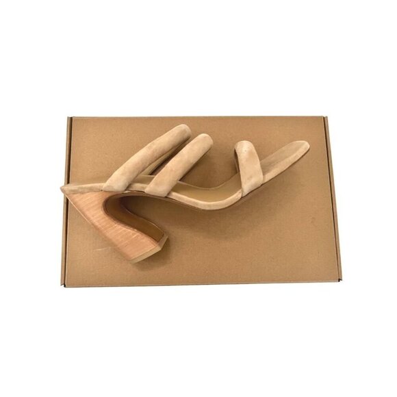 Vince Womens Tan Suede Strappy Open Toe Slip On Block Heel Sandals Sz 9 M New - Picture 6 of 14
